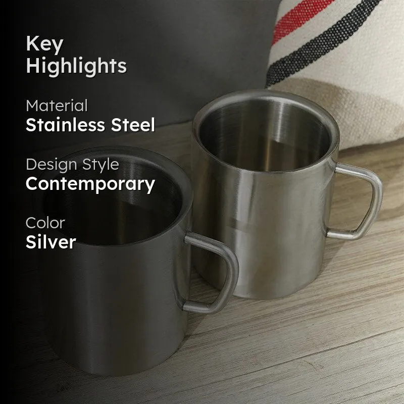 Deevas Stainless Steel Coffee Mug (250 mL Each) - Set of Two media 2
