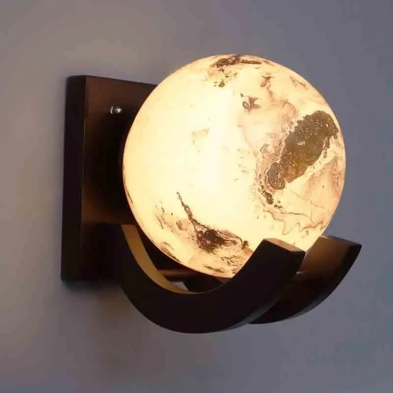 Eclipse Glass & Wooden Wall Lamp media 1