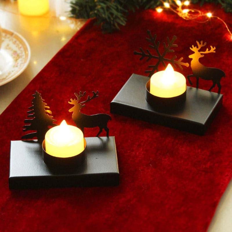 Snowy Glow Tealight Candle Holder (Black) - Set Of Two