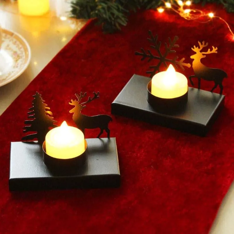 Snowy Glow Tealight Candle Holder (Black) - Set Of Two media 1