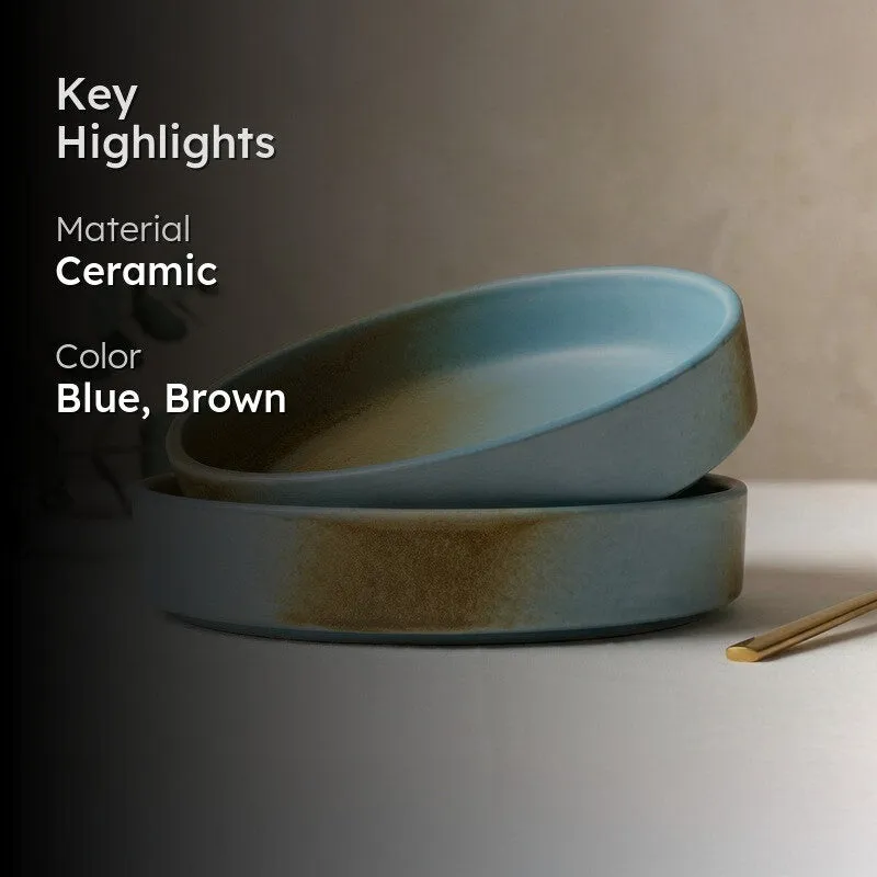 Whimsi Ceramic Salad Bowl (600 mL Each,Brown,Blue) - Set Of Two media 2