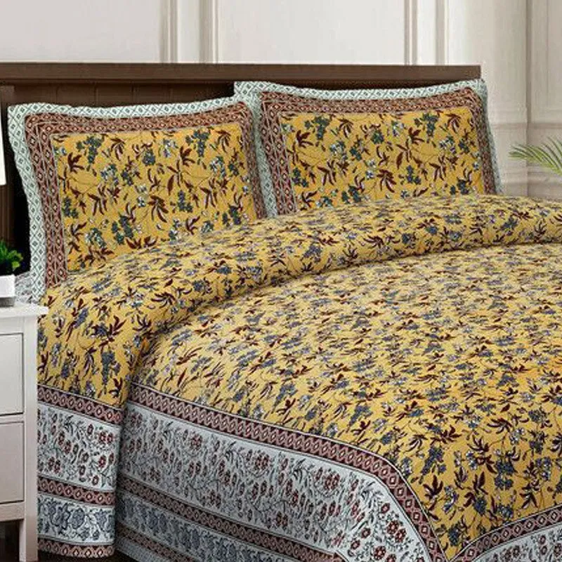 Florava Cotton Bedsheet (Yellow,Blue) - 240 TC media 4
