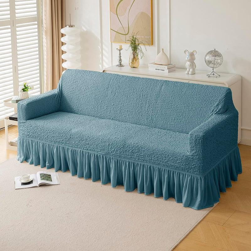 Refined Ruffles Polyester Solid Sofa Cover - Blue media 3