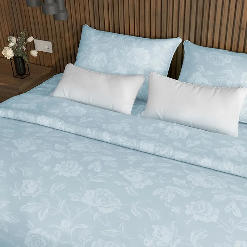 Blooming Rose Jacquard Pillow Cover (Pale Blue) - Set Of Two media 5