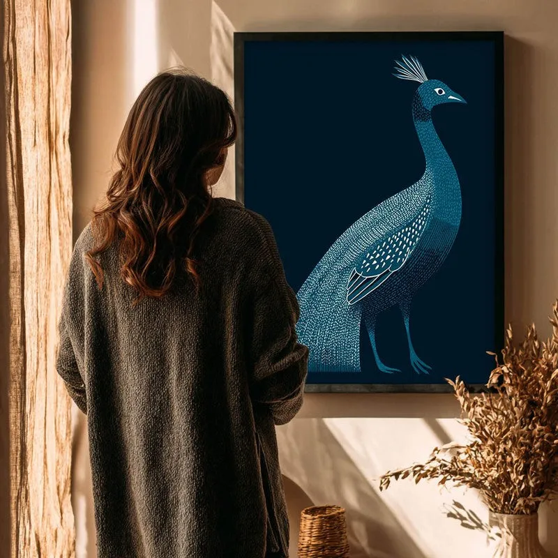 Peaceful Peacock Folk Art Canvas Wall Painting With Black Frame media 6