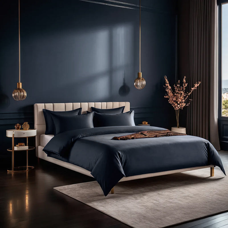 Moonweave Solid Cotton Bedsheet (Midnight Blue) - 400 TC media 4