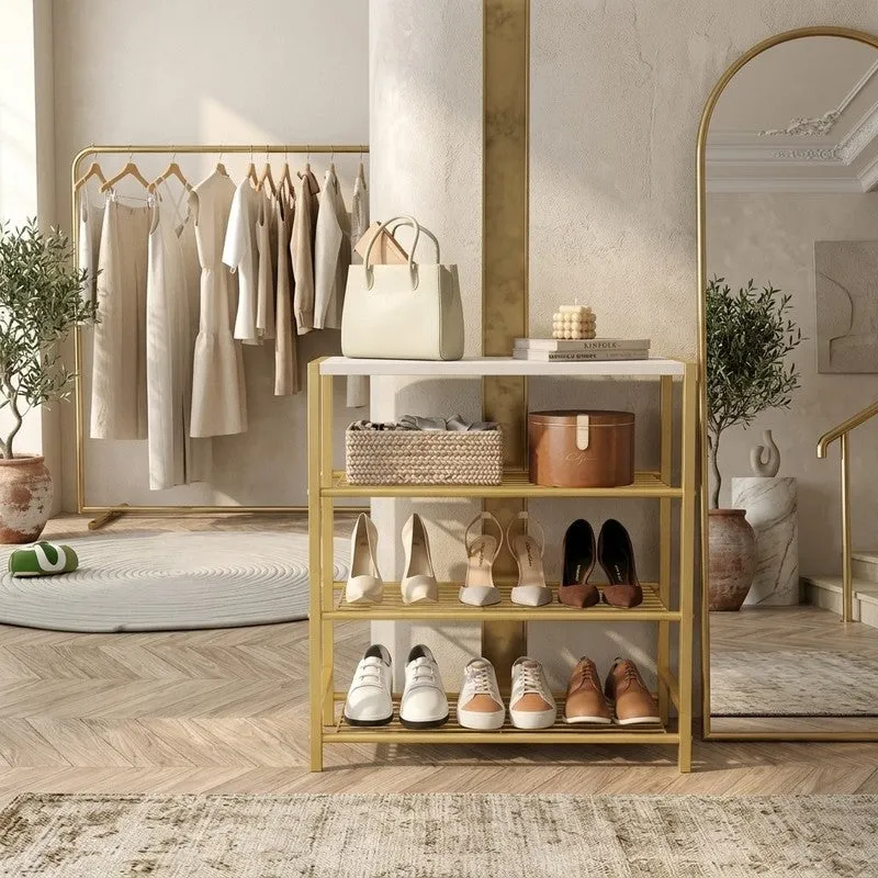 Premium Metal Shoe Rack - Gold,White media 1