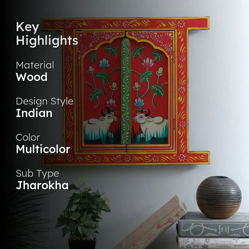 Pichwai Cow Lotus Wooden Wall Accents media 2