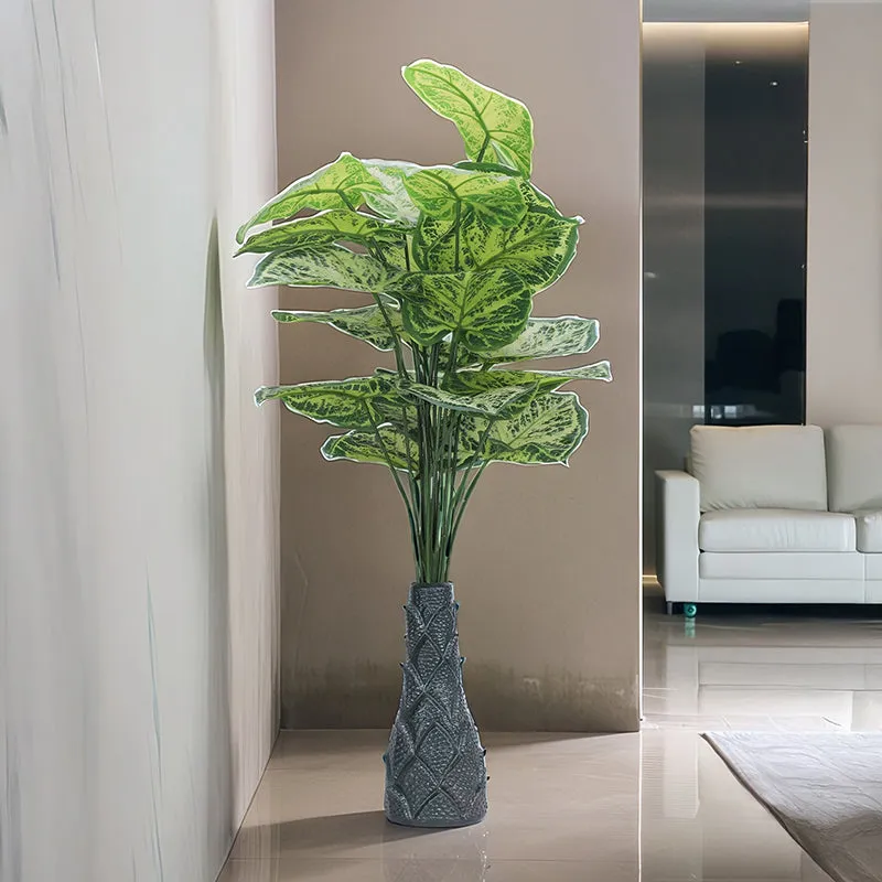 Infinita Artificial Colocasia With Black Plastic Pot (Light Green) - 3 Feet media 1