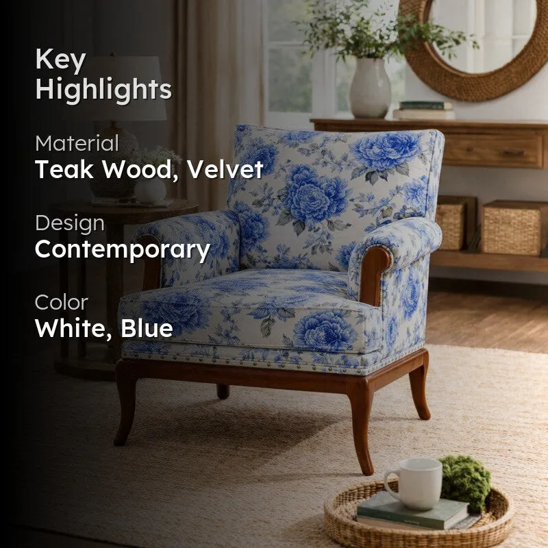 Yutaka Teak Wood & Velvet Lounge Chair media 2