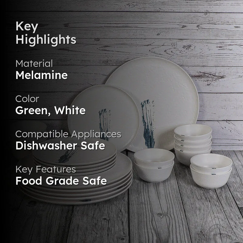 Stripe Swipe Melamine Dinner Set (White) - 24 Piece Set media 2