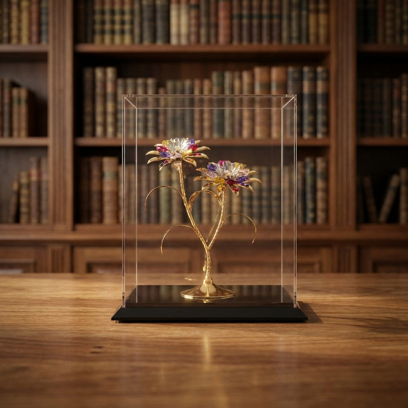Twin Daisy Elegance 24K Gold Plated Mild Steel Showpiece (Multicolor)