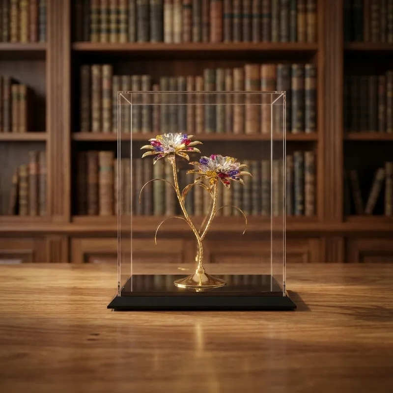 Twin Daisy Elegance 24K Gold Plated Mild Steel Showpiece (Multicolor) media 1