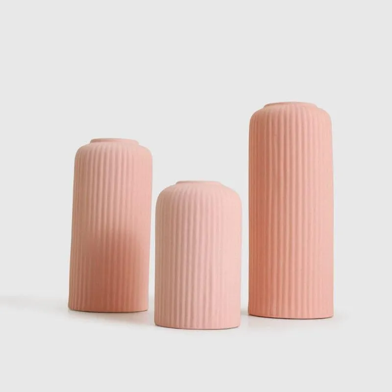 Miso Ribbed Vase (Pink)- Set Of Three media 3