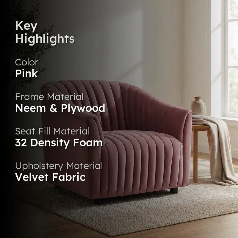 Urbanix Neem Wood Accent Chair - Pink media 2