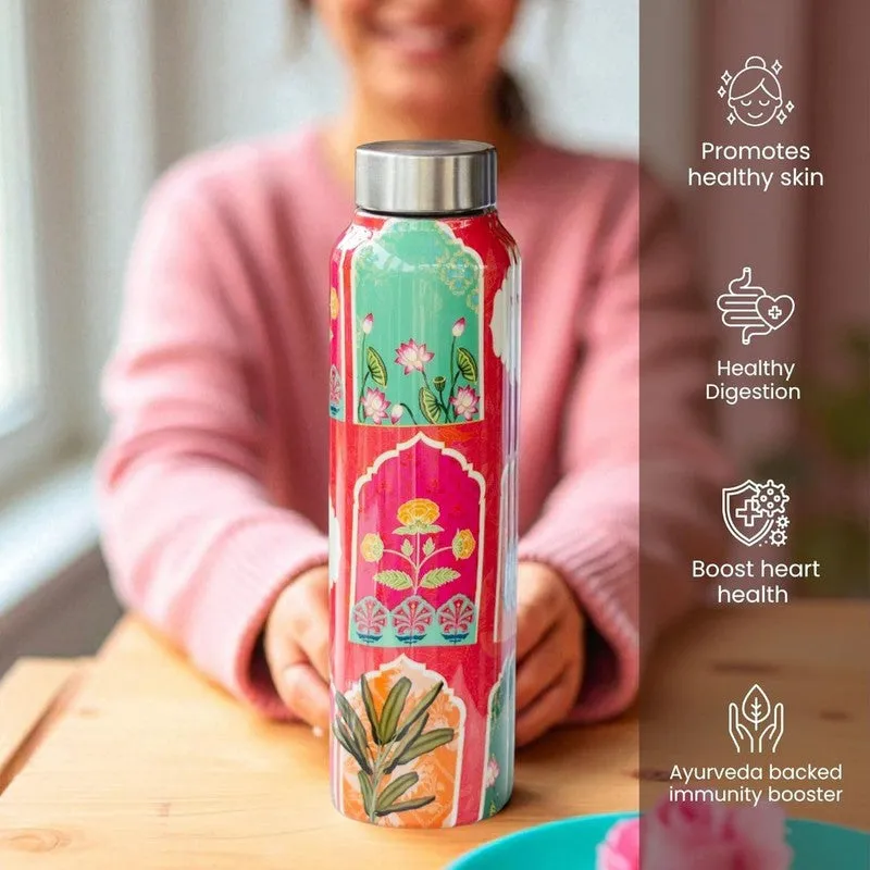 Floral Red Printed Stainless Steel Water Bottle (1000 mL Each) - Set Of Two media 5