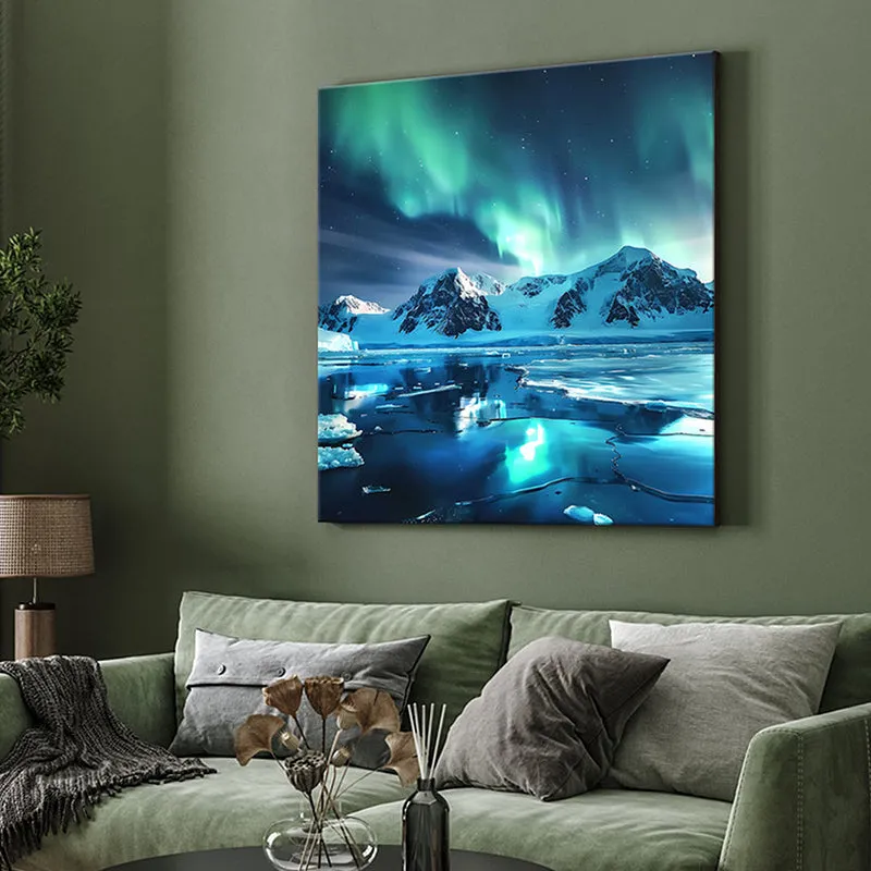 Aurora Icy Mountains Wall Painting media 4