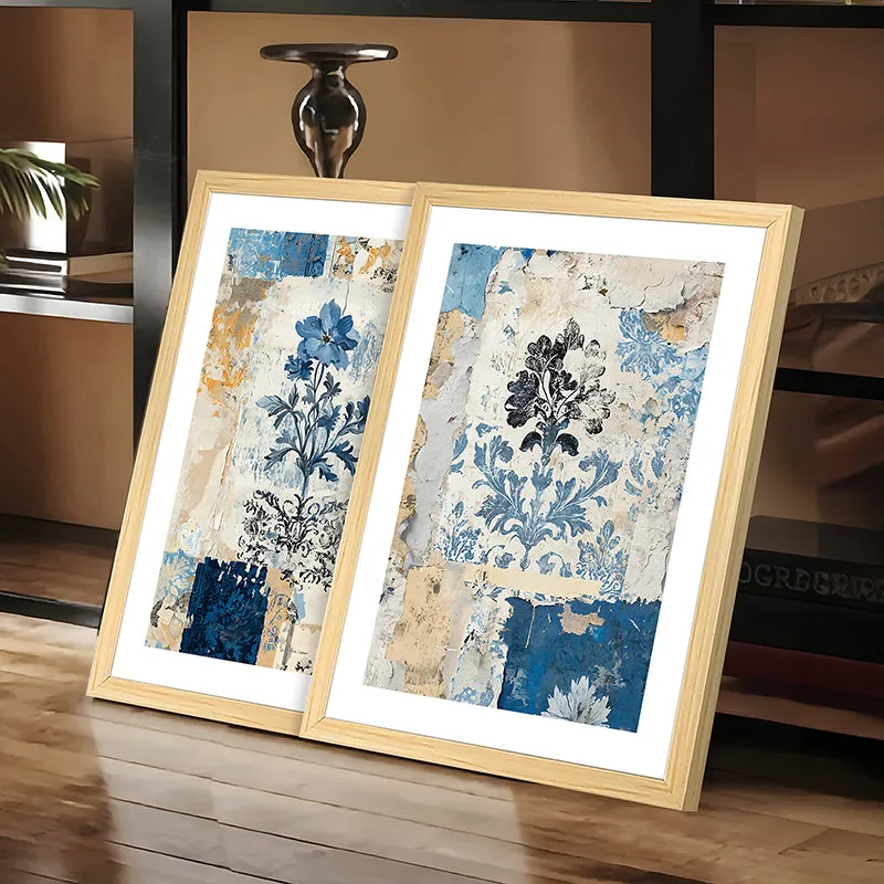 Blue Flora Charm Paper Wall Art With Frame - Set Of Two media 6