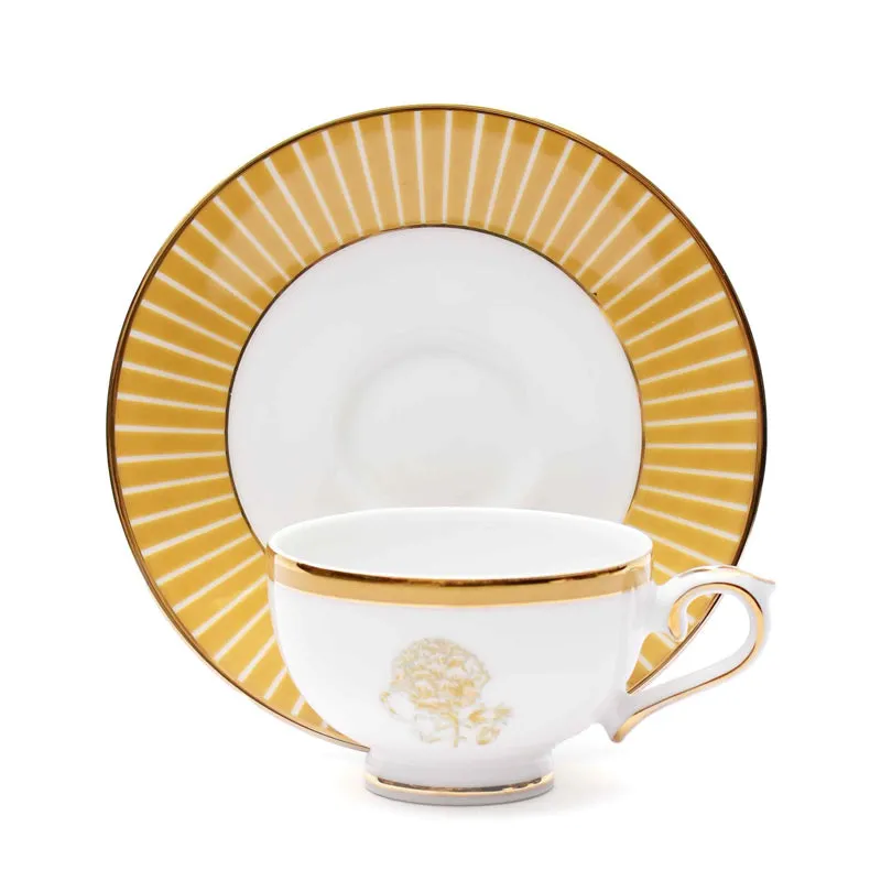 Gilded Iris 24k Gold Brushed Porcelain Tea Cup & Saucer (280 mL) - Set of Six media 4