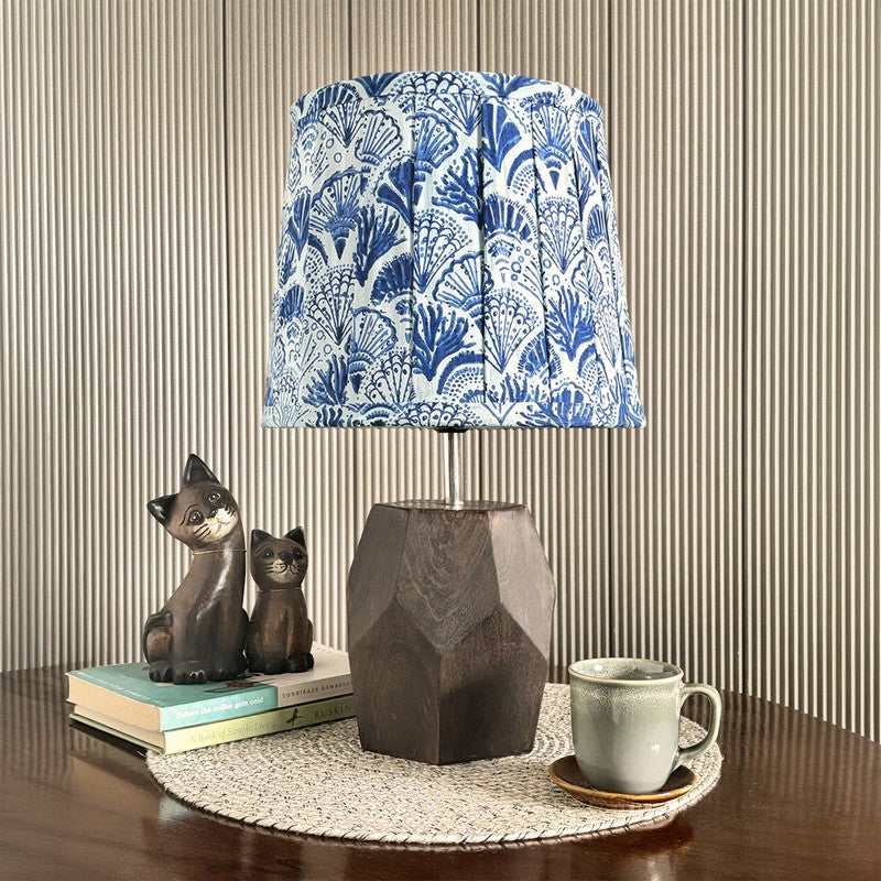 Artisan Facet Wooden Base Cotton Table Lamp - Blue media 3