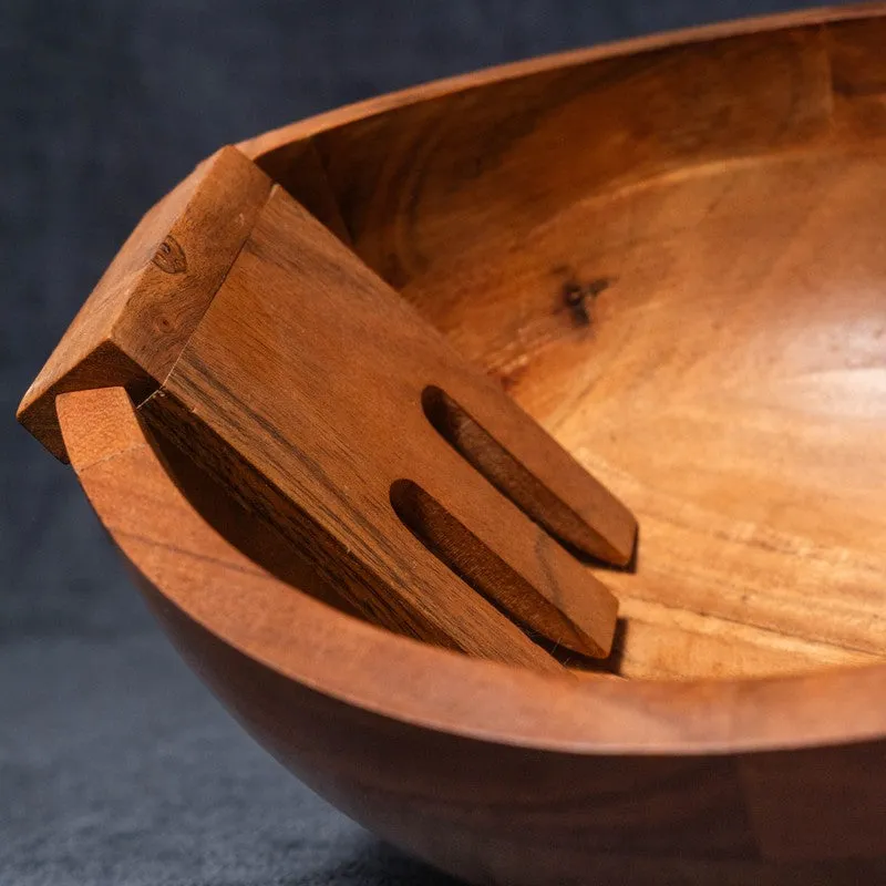 Artisan Carved Wood Salad Bowl With Hands (750 mL) - Three Piece Set media 8
