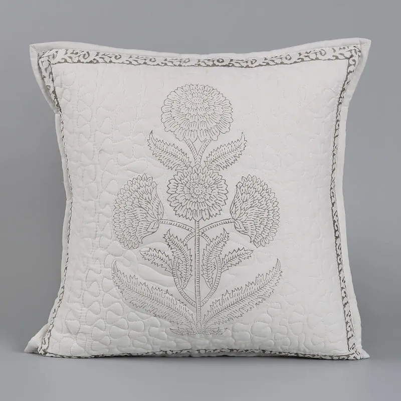 India Circus Silver Flora Tufted Cotton Cushion Cover - Set Of Two media 3