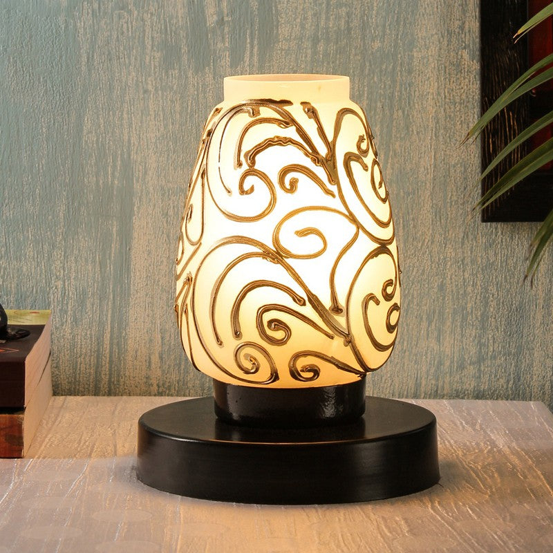 Spledra Glass Table Lamp With Wooden Base - Multicolor