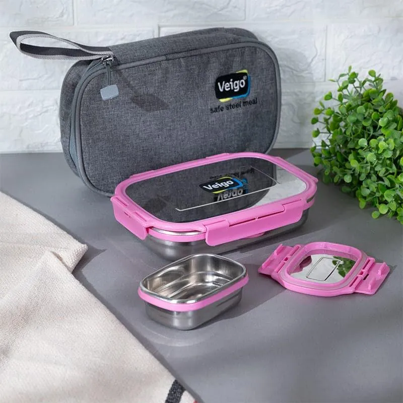 Delico Pack Pink Lunch Box With Insulated Pouch (775 mL /150 mL) - Three Piece Set media 4