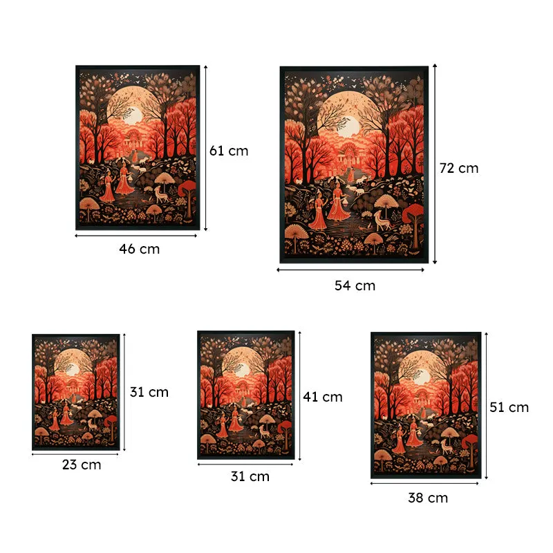 Size comparison graphic showing five framed versions of the same wall art