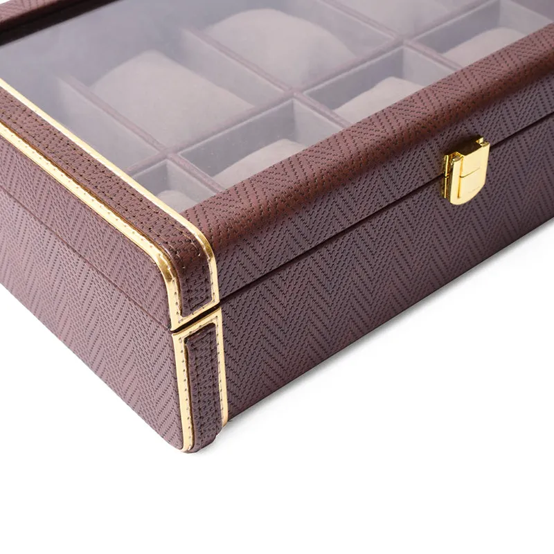 Vautch Faux Leather Watch Organizer - Brown & Gold media 7