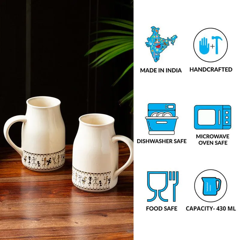 Warli Ceramic Coffee Mug (430 mL Each) - Set of Two media 5