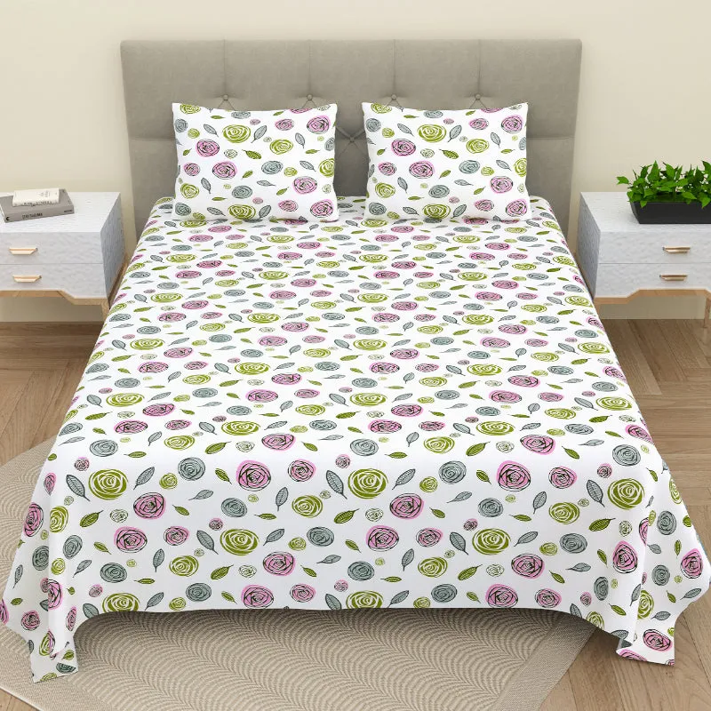 Minerva Floral Cotton Bedsheet (Dark Grey) - 160 TC media 1