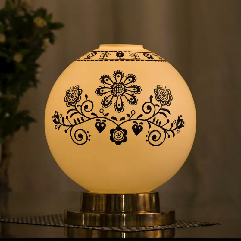 Floral Moon Hand Painted Glass Table Lamp- White,Black media 1