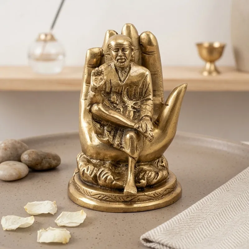 Shiridhi Saibaba On Palm Brass Idol media 1