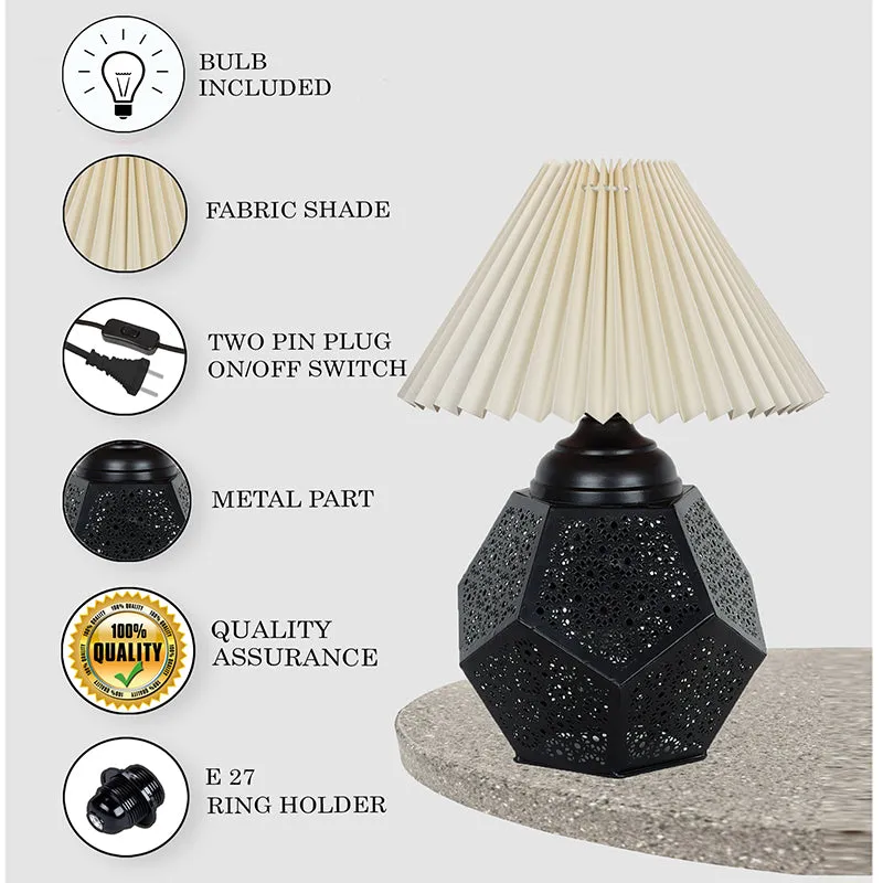 French Pleat Hex Metal Table Lamp - Ivory,Black media 4