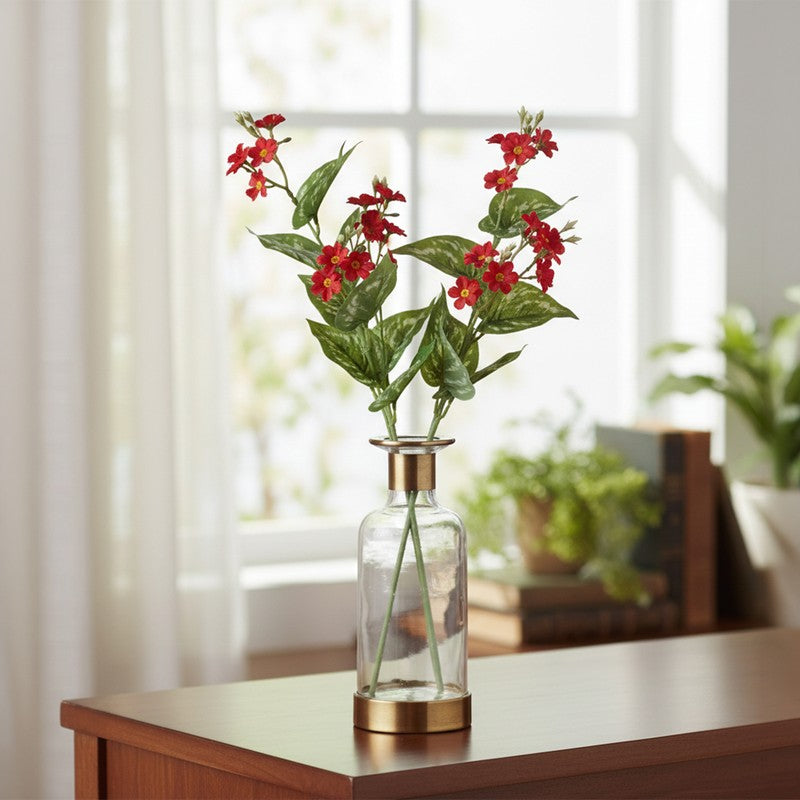 Linora Begonia Artificial Flower(Red) - Set Of Two