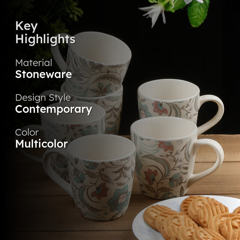 Orchid Stoneware Tea Cup (220 mL Each) - Set Of Six media 2