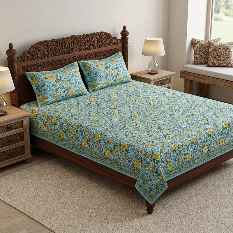 Alderidge Floral Printed Cotton Bedsheet (Yellow) - 120 TC media 1