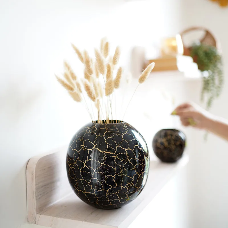 Manva Crackled Ball Vase (Black) - Set Of Two media 3