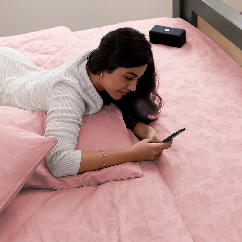 Blooming Rose Jacquard Duvet Cover - Cameo Rose media 5