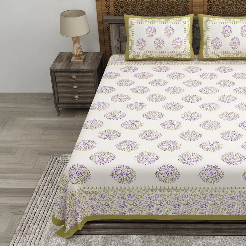 Vinera Cotton Bedsheet (Olive Green, Purple,White) - 240 TC media 3