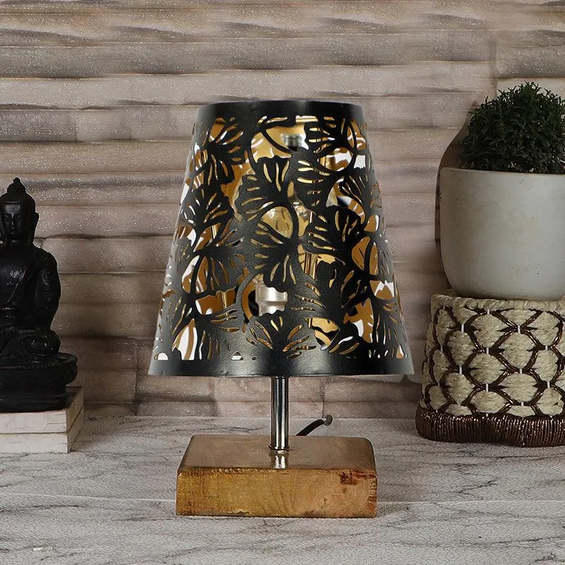 Niksha Flora Etched Metal Table Lamp - Black,Brown media 3