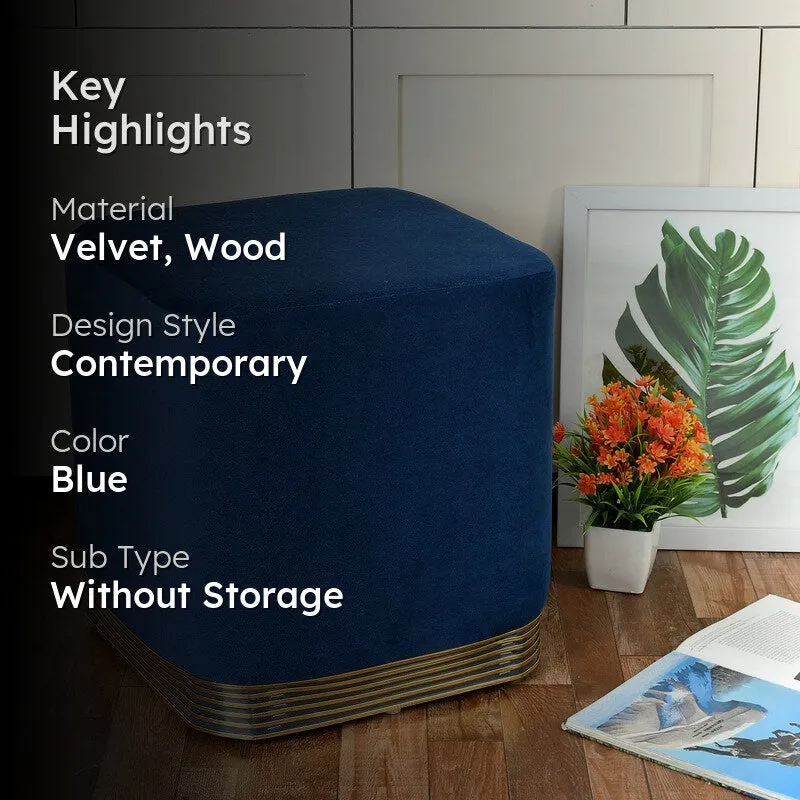 Aureum Solid Velvet Pouffe - Blue media 2