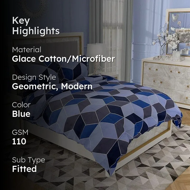 Trixie Geomatric Microfiber Bedsheet (Blue) - 110 GSM media 2