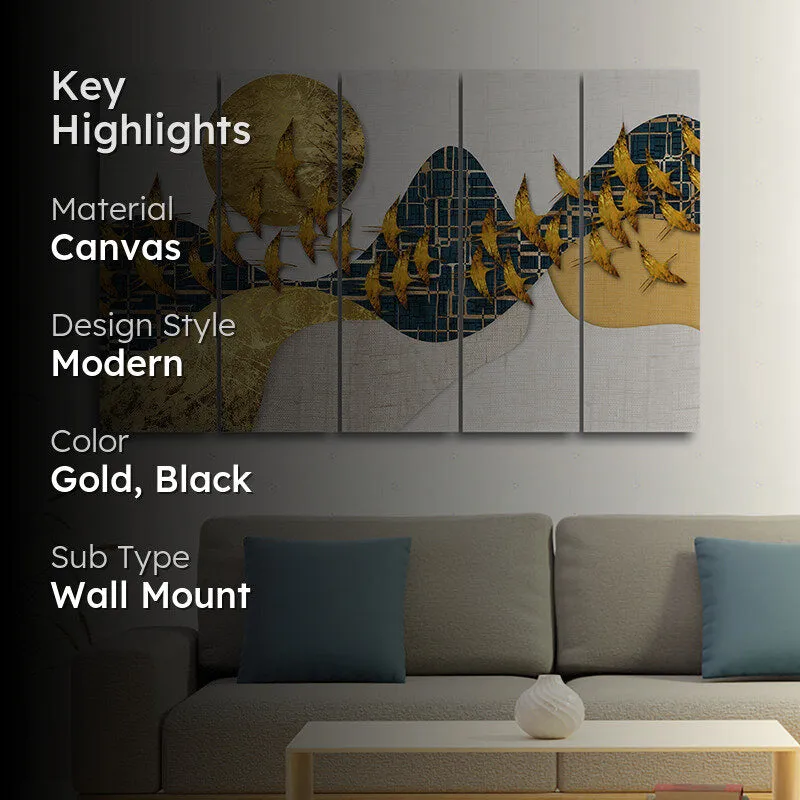 Flocks Of Landscape Canvas Wall Art - Set Of Five media 2