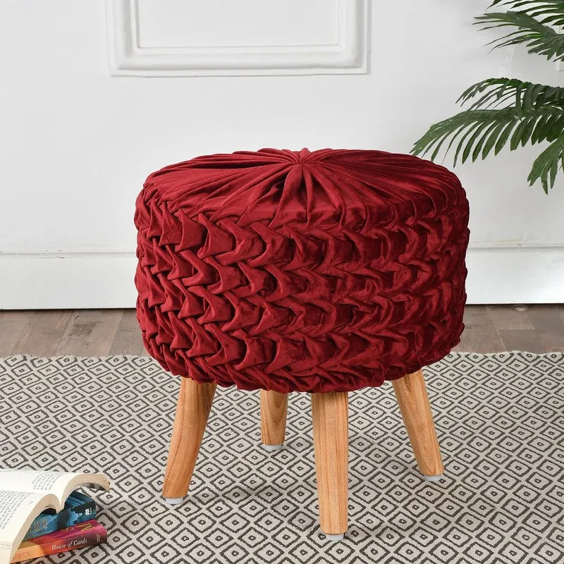 Velora Maroon Engineered Wood Ottoman media 1