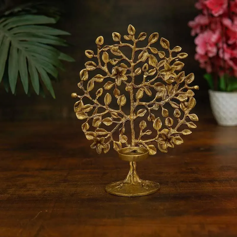 Brass Foliage Tea light Holder media 1