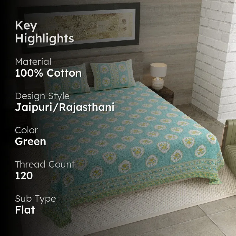 Rang Balance Cotton Bedsheet (Green) - 120 TC media 2
