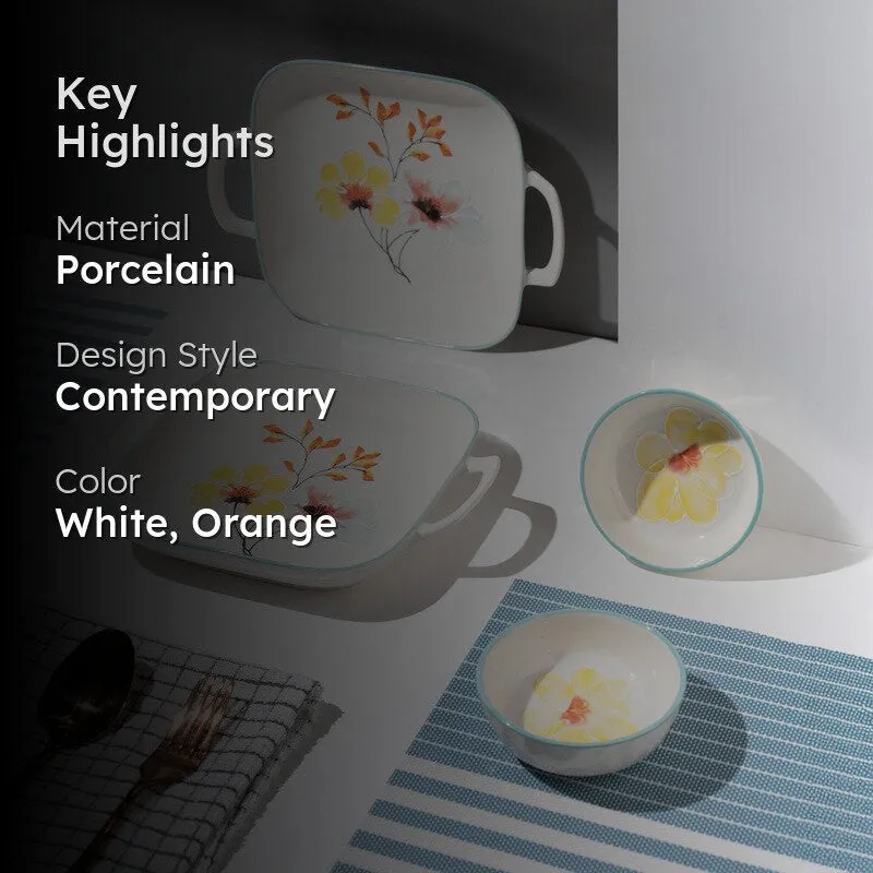Saffron Porcelain Platter with Dip Bowl - Four Piece Set media 2