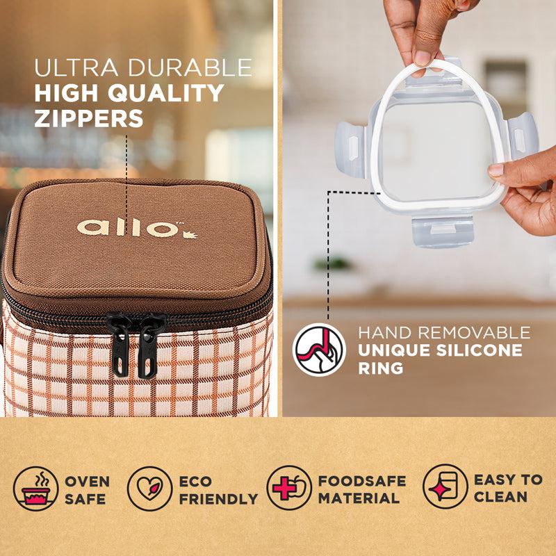 Oliva Square Glass Lunch Box With Lunch Bag (320 ML) - Four Piece Set media 6
